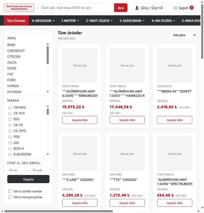 B2C mağaza vitrini — müşteri tarafı